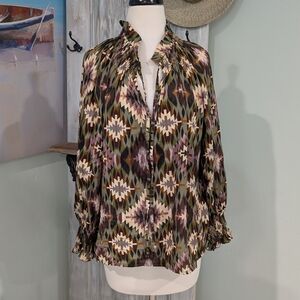 NWT Suzy D "Geo Army" Geometric Patterned Blouse